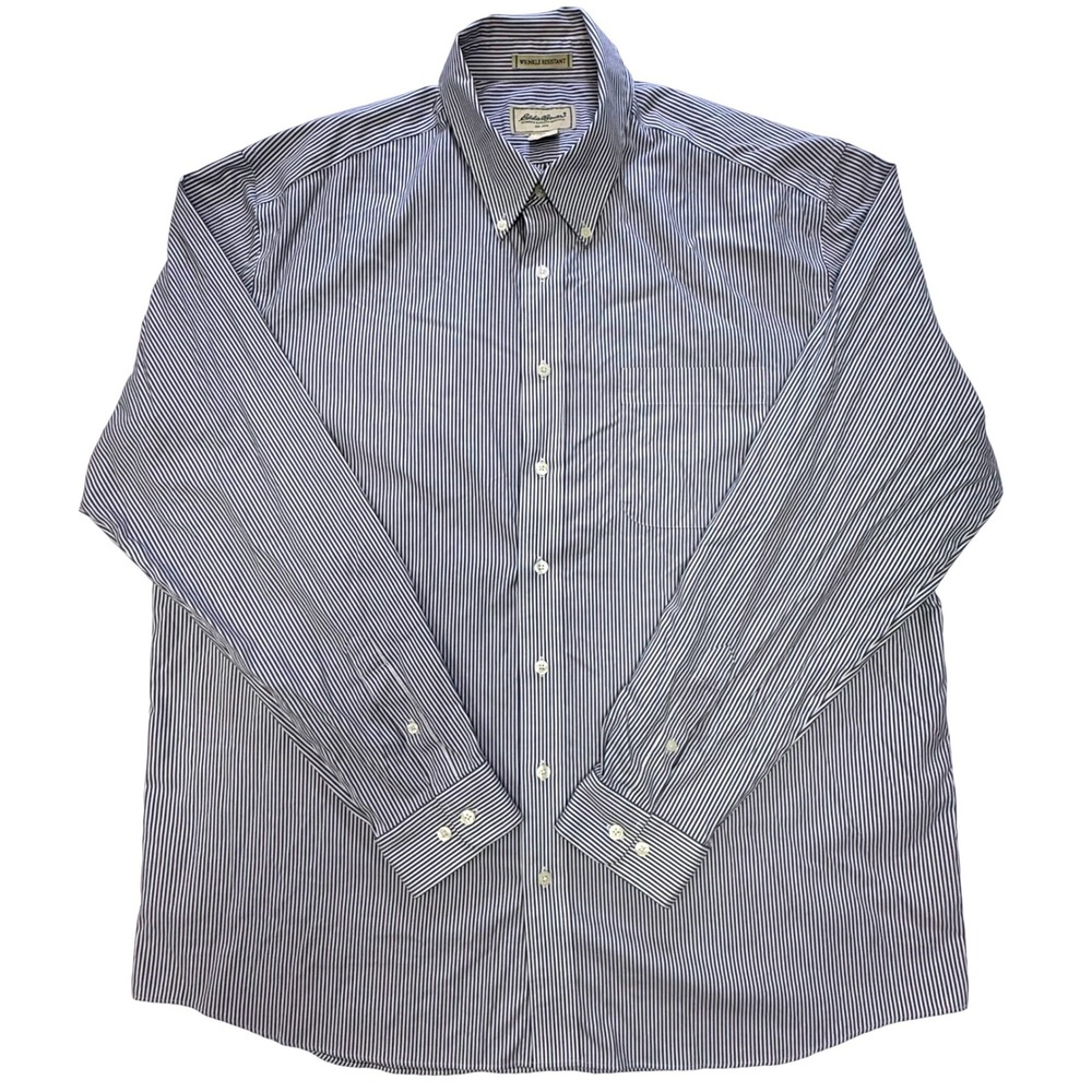 Eddie Bauer Mens XL Tall Pinstripe Button Down Shirt Blue Wrinkle Resistant